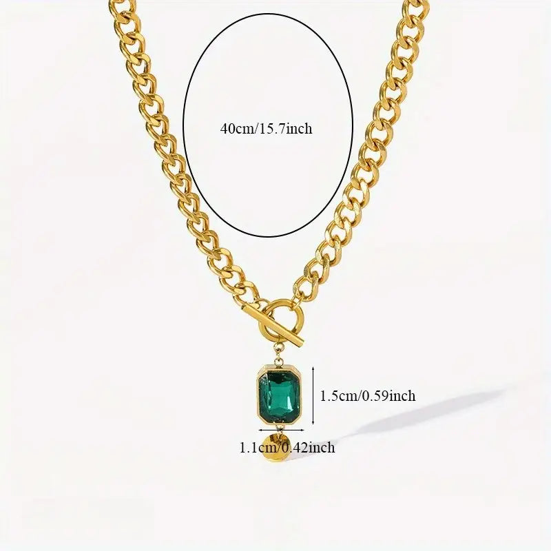 Chunky Chain Emerald Pendant Necklace