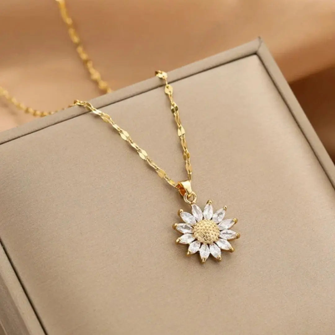 Crystal Sunflower Necklace in Golden