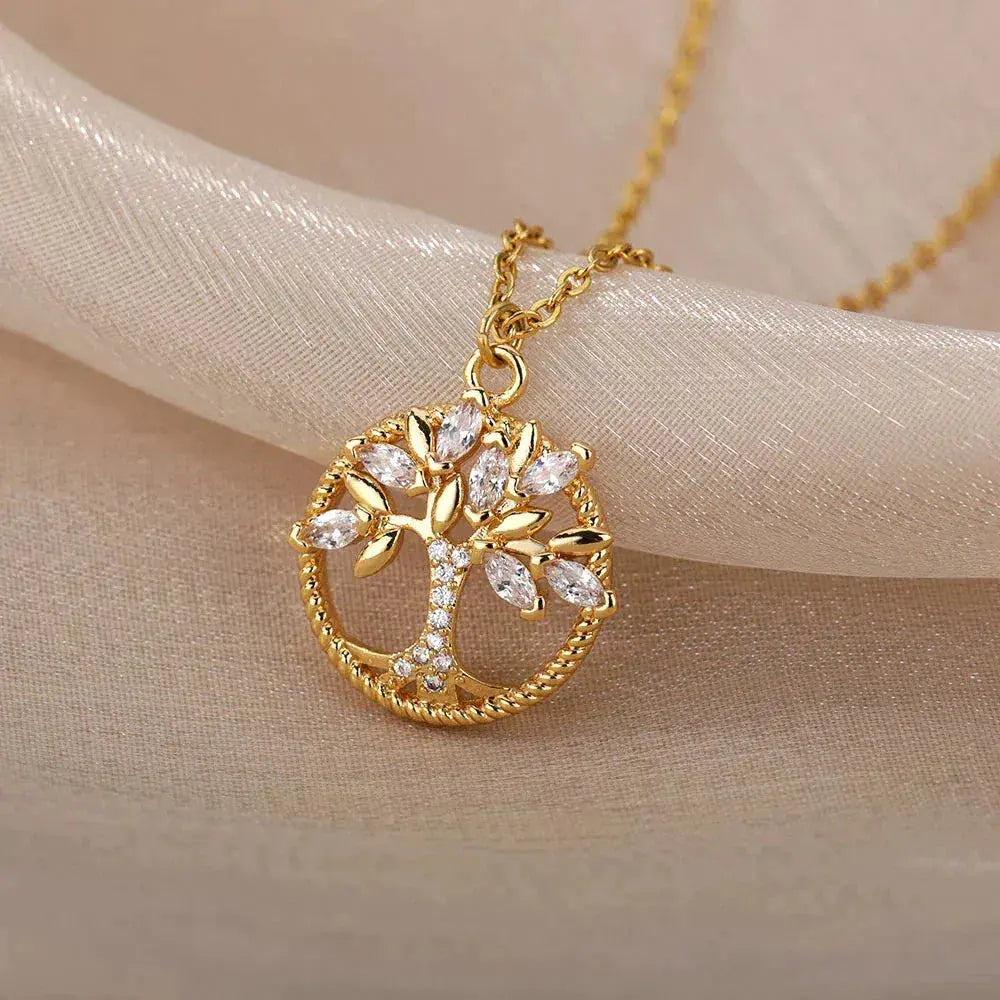 Tree of Life Necklace with Zirconia in Golden
