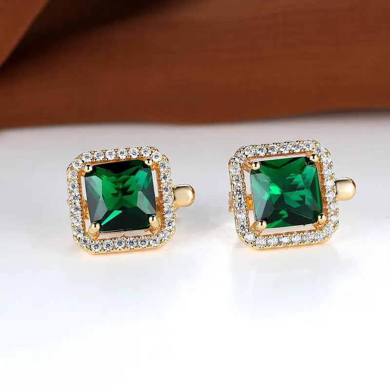 Golden Green Square Zirconia Earrings