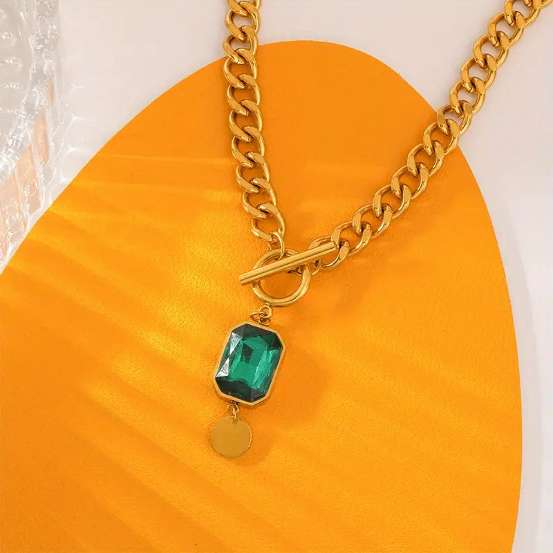 Chunky Chain Emerald Pendant Necklace