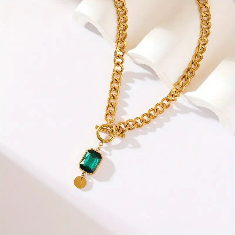 Chunky Chain Emerald Pendant Necklace