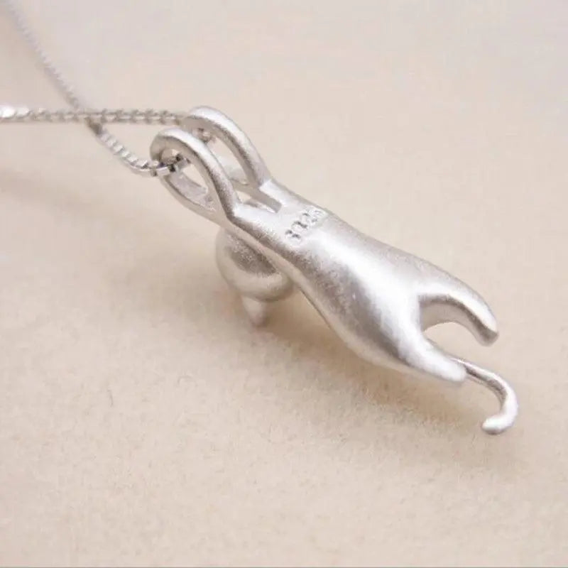 Silver Playful Kitty Necklace