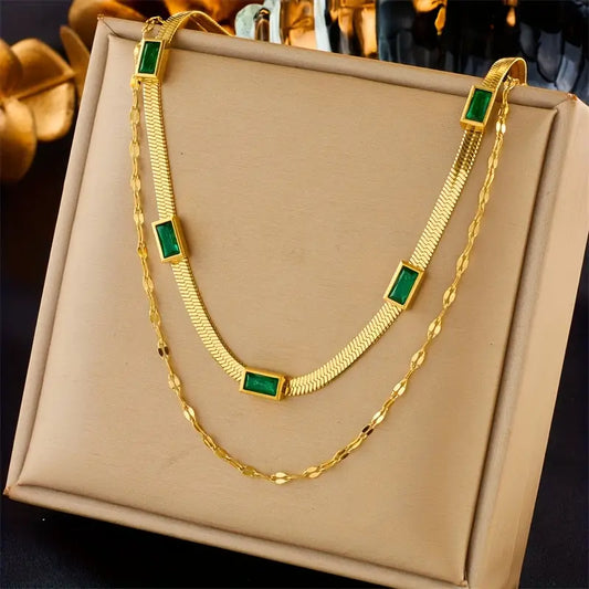 Sorella Gem Double-Layer Retro Necklace